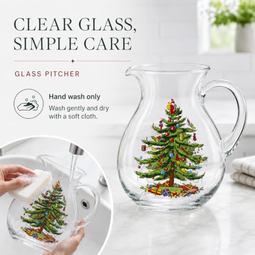Spode Christmas Tree Glass Pitcher with Handle - Festive Holiday Beverage Server, Seasonal Drinkware for Entertaining, 6 Pint Capacity, Classic Glass Serveware - Celebrate Christmas Traditions - style: Christmas Tree Glassware