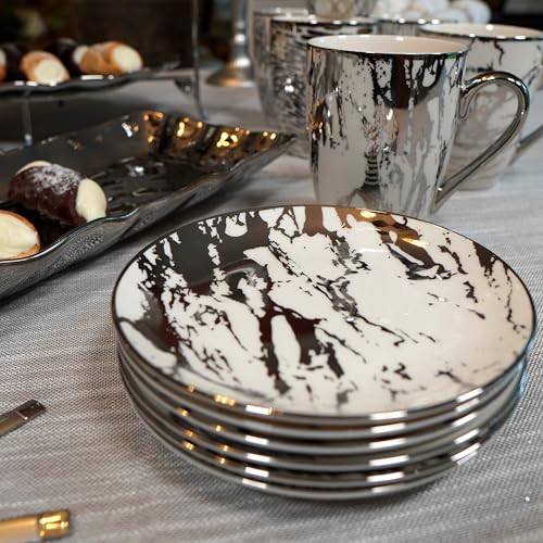Certified International Matrix Silver Plated 6" Luncheion/Canape Plates Set of 6 Assorted Designs