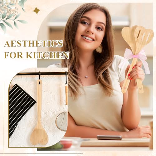 Reallnaive 24 Pcs Bamboo Spatula Wooden Kitchen Utensil Bulk 12''wood Spoon Spatula for Cooking with Ribbon Bridal Baby Shower Game Prize Wedding Party Favors Housewarming Gift (Heart Style) - style: Heart Style