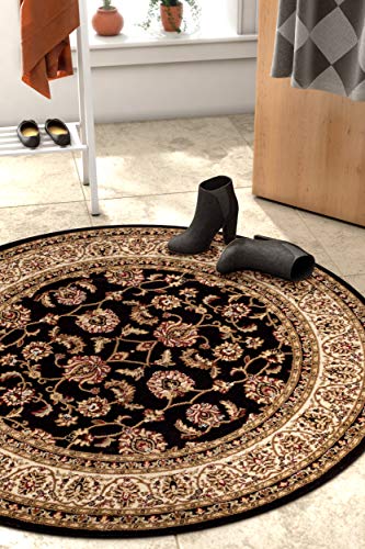 Well Woven Barclay Sarouk Black Traditional Area Rug 7'10'' Round - color: Black, size: 7'10" (Round)