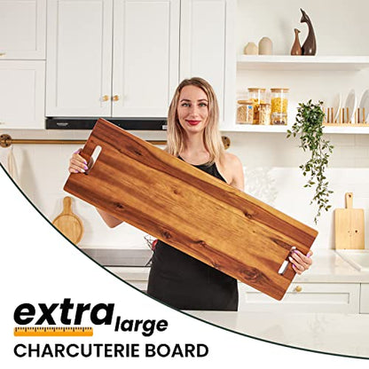 TIDITA 36" Large Acacia Wood Charcuterie Board, Built-in Handles, Raw Edge | Dual-sided Design, Extra Long Wooden Serving Cheese Boards, Rectangular Serving Platter for Meat Steak, Cracker Appetizers - color: Acacia, size: 36" x 9.8" x 1"