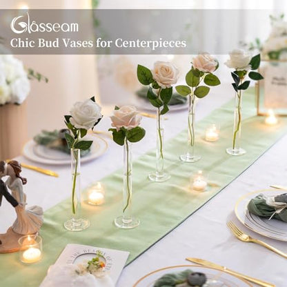Glasseam Glass Bud Vase for Centerpieces, 16Pcs Clear Small Flower Vase Set | For Single Rose, 7.87" Tall, Skinny Cylinder, Modern, Table Decorations for Living Room, Kitchen, Wedding, Party, Baby Shower
