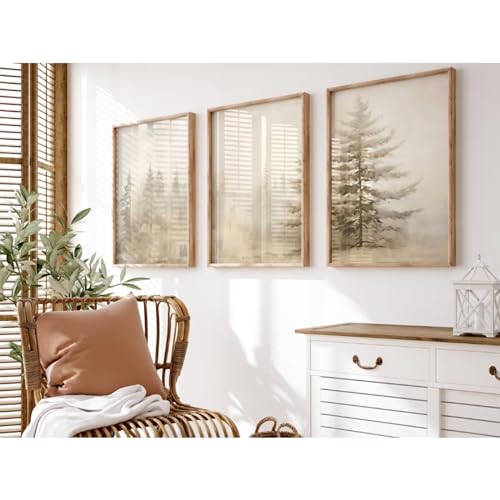 Foggy Forest Wall Art Decor Fir Tree Wall Art Nature Landscape Canvas Pictures Abstract Forest Prints Painting Farmhouse Vintage Artwork Poster for Bedroom Living Room 12x16 Inch Unframed Set of 3 - color: Fir Tree Prints, size: 16"L x 12"W, style: Unfram