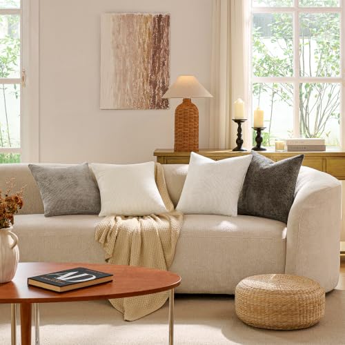 Textured Chenille Pillow Covers 20x20, Pack of 4, Light Brown | Thick Textured Chenille - color: Neutral, size: 20" x 20" (Pack of 4)