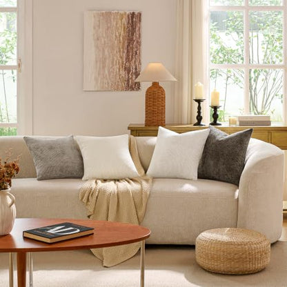 Textured Chenille Pillow Covers 20x20, Pack of 4, Light Brown | Thick Textured Chenille - color: Neutral, size: 20" x 20" (Pack of 4)