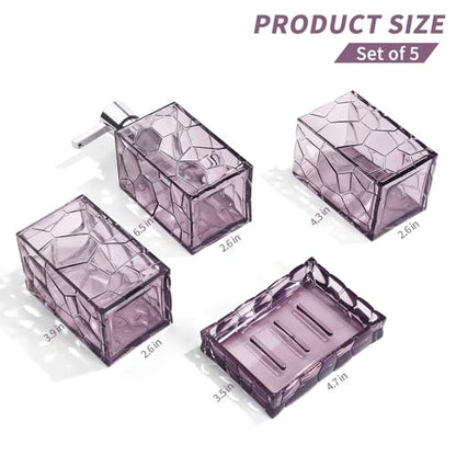 GAHEFY Lavender Purple Bathroom Accessories Set with Toothbrush Holder, Soap Dispenser, Tumbler, Soap Dish, Purple Bathroom Decor,Acrylic (Purple-4pcs) - style: Purple-4pcs
