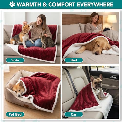 PetAmi Dog Blanket Small Medium Pet Cat Puppy Kitten, 40x29 Mini, Dark Red | 460 GSM, Soft Sherpa Fleece Throw, Reversible Plush Couch Cover Protector Crate Carrier Sofa Bed Car Seat, Machine Washable - color: Wine, size: Medium - 29 X 40 Inches