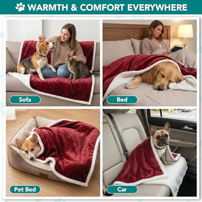 PetAmi Dog Blanket Small Medium Pet Cat Puppy Kitten, 40x29 Mini, Dark Red | 460 GSM, Soft Sherpa Fleece Throw, Reversible Plush Couch Cover Protector Crate Carrier Sofa Bed Car Seat, Machine Washable - color: Wine, size: Medium - 29 X 40 Inches