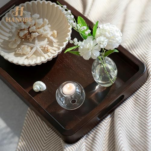Hanobe 20" Large Wooden Ottoman Serving Trays for Coffee Table Decor | Walnut Big Decorative Tray with Handles for Modern Farmhouse Living Room Decor