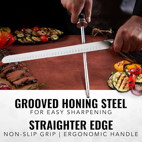 Cutluxe BBQ Carving Set, 12" Brisket Knife & 10" Honing Rod for Meat | Butcher Slicing Blades, Ultra Sharp German Steel, Ergonomic Pakkawood Handles – Artisan Series - size: 2 Pcs Brisket Knife Set