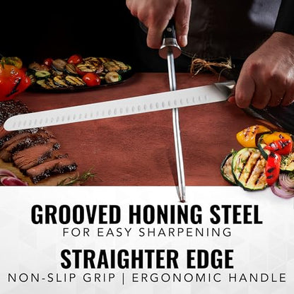 Cutluxe BBQ Carving Set, 12" Brisket Knife & 10" Honing Rod for Meat | Butcher Slicing Blades, Ultra Sharp German Steel, Ergonomic Pakkawood Handles – Artisan Series - size: 2 Pcs Brisket Knife Set