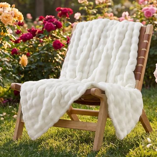 Lotus Karen 3D Bubble Fleece Blanket - Ultra Soft Fluffy White Twin Blanket for Couch, Lightweight Cozy Throw for All Season, Adults Women Kids(Cream White, 60"x80") - color: 01 Off White, size: Twin (60" x 80")
