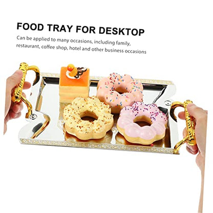 STOBAZA Metal Dessert Tray with Handle Decorative Fruit Serving Platter 12-inch Food Organizer for Parties Cafes and Restaurants for Desserts and Snacks