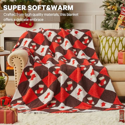Christmas Knit Throw Blanket - Super Soft Cozy Fuzzy Blankets for Couch, Sofa & Bed, Holiday Throw Blanket，50"x60" - color: Christmas Stocking, size: Throw/Travel(50"x60")