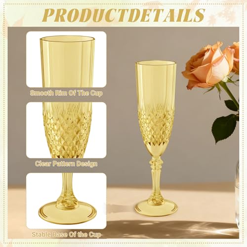 12 Pack Plastic Champagne Flutes, Gold Reusable Champagne Glass | Unbreakable Hard Plastic Mimosa Cups Bulk with Stem, Fancy Stemware for Wedding, Party & NYE Celebration - color: Gold