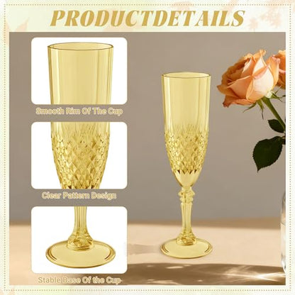 12 Pack Plastic Champagne Flutes, Gold Reusable Champagne Glass | Unbreakable Hard Plastic Mimosa Cups Bulk with Stem, Fancy Stemware for Wedding, Party & NYE Celebration - color: Gold