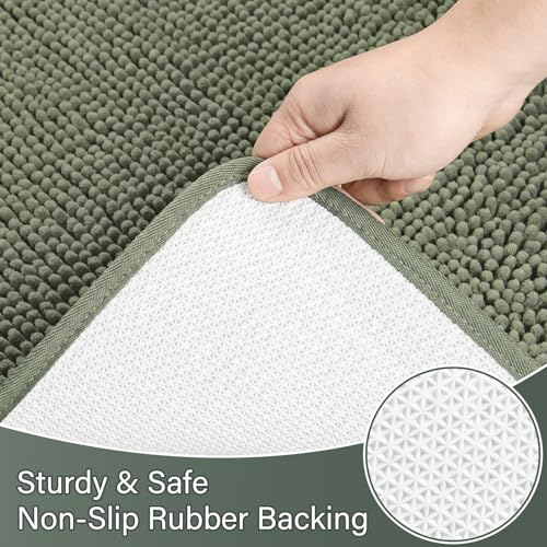 Bathroom Rug Sets 2 Piece, 20"x20" U-Shaped & 21"×34", Sage Green | Toilet Mat Non Slip Bath Mats Floor Set, Washable Bath Rug Set, Absorbent Soft Bathroom Rug - color: Sage Green