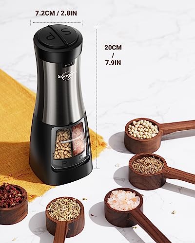 Sangcon Electric Salt and Pepper Grinder Set Shakers 2 IN 1 - USB RECHARGEABLE Salt and Pepper Mill Set All in One, Automatic Refillable Adjustable Coarseness Ceramic Grinder with Light - color: Gunmetal Classic
