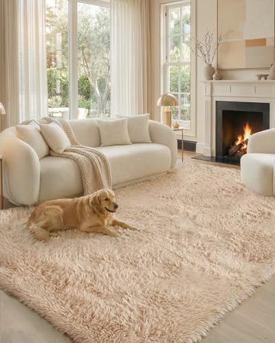 DEXI Area Rugs for Living Room 8x10, Non Slip Soft Rug for Bedroom, Beige | Machine Washable, High Pile, Non-Shedding, Soft Thick Fluffy Indoor Floor Large Carpet for Dining Room Playroom Study Room - color: Beige, size: 8' x 10' (Rectangular)