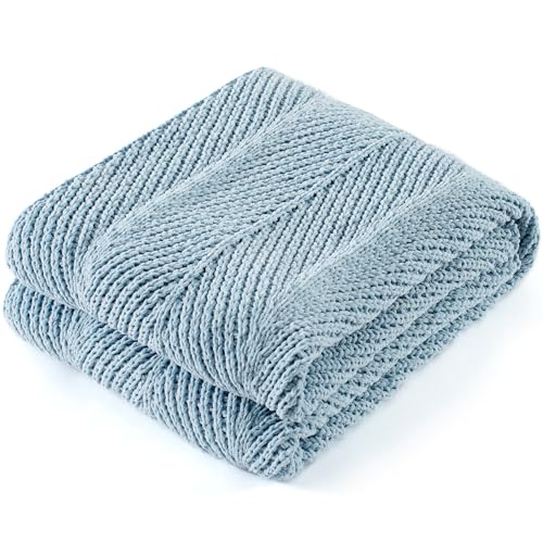 Chunky Chenille Knit Throw Blanket for Couch 50"x60" | Soft Fuzzy knitted Luxurious Decorative Thermal Warm Farmhouse for Bed Sofa Chair Gift Blue - color: 10-blue Herringbone, size: 50"x60"