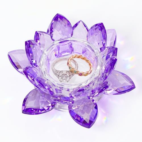 Crystal Flower Jewelry Tray, Luxury Transparent Decorative Trinket Dish for Rings, Earrings, Necklaces, Keys for Vanity Dresser Nightstand, Elegant Gift for Women Mother's Day (1, 4.4"(w) - Purple) - size: 4.4"(w) - Purple
