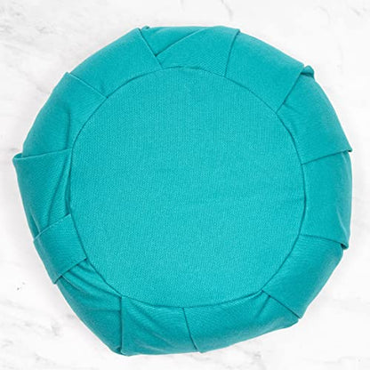 Myga Zafu Yoga Meditation Cushion with Washable Cover - Floor Cushion Pillow with Natural Buckwheat Filling - Soft Round Cotton Design for Meditating or Pranayama Exercises - color: Turquoise
