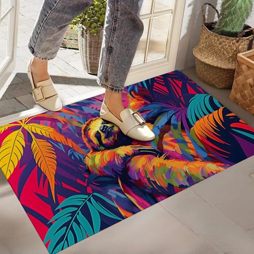 Colorful Sloth Indoor Door Mat,Non-Woven Fabric Door Mat,Anti-Slip Backing Welcome Mat for Front Door,Indoor Entrance,Kitchen, Bedroom,Living Room-Durable Floor Mat for Home Decor & All Seasons - color: Sloth50