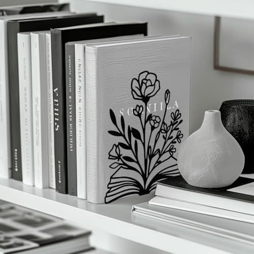 5.3"x4.3"x7.9" Metal Bookends, Heavy Duty Book Ends for Shelves | Books and Flowers Theme Cast Iron Book Supports, 1 Pair Decor Stoppers for Desk, Library, Office & Home Shelves - style: Books and Flowers