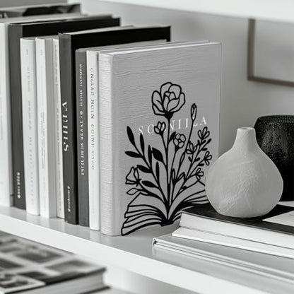 5.3"x4.3"x7.9" Metal Bookends, Heavy Duty Book Ends for Shelves | Books and Flowers Theme Cast Iron Book Supports, 1 Pair Decor Stoppers for Desk, Library, Office & Home Shelves - style: Books and Flowers