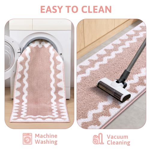 Findosom Bathroom Rugs Sets 5 Piece, Absorbent Soft Non-Slip Bath Rug Set | Washable Microfiber Shaggy Bath Mat Set with Bathroom Runner Rug, U-Shaped Toilet Rugs, Shower Rug & Toilet Lid Cover, Pink - color: Pink & White, size: 18"x26"+20"x32"+20"x48"+U