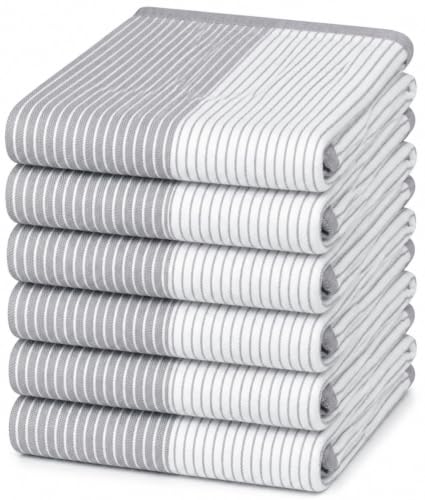 Premium Kitchen Towels 6 Pack 100% Cotton, 20"x28" - Grey | 238GSM Yarn Dyed Flat Woven Stripe Dish Towel for kitchen | Kitchen hand towels with Hanging Loop | Absorbent Linen set - color: Grey, size: Kitchen Towels - Flat Woven