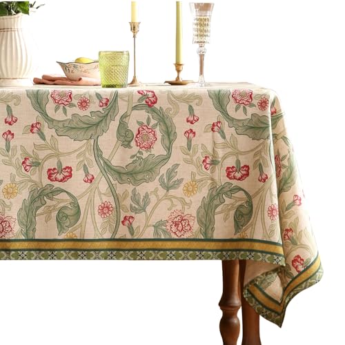 patdrea Vintage French Linen Tablecloth,Rectangular,71"x55"-Cecilia A | Colorful Elegant Table Cloth for Rectangle Table,Floral Vine Patterned,for Dining Room Tea Party Thanksgiving - color: Cecilia a, size: 71" x 55" (Rectangular)