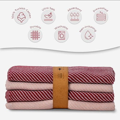 Ossano Cute Kitchen Towels - 4 Pack, (20" x 30") - Elegant & Pretty - Versatile as, Cute Hand Towels, Decorative Kitchen Towel, Dishcloths, Pretty Dish Towel, Burgundy and Powder Pink - color: Burgundy and Powder Pink