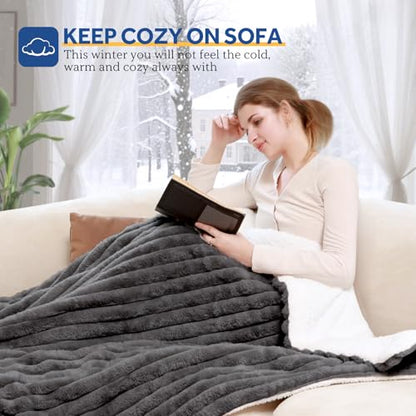 Sealy Electric Blanket Throw 50×60, Faux Fur to Sherpa, Charcoal | Heated Blanket Throw with 6 Heating Levels, 2-10 Hours Auto Off, Overheat Protection, Machine Washable, ETC Certified - color: Charcoal, size: Throw Size 50" x 60"
