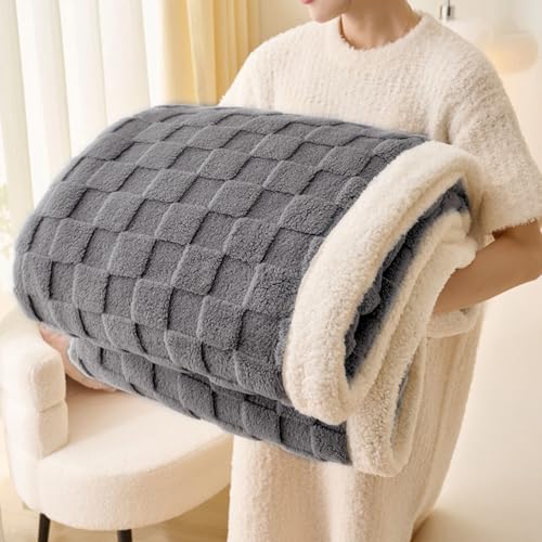 Gracelife Sherpa Throw Blanket Fleece Blanket, Soft Fluffy Thick Blanket for Couch 80”*90”, for All Season Use, Gray - color: Grey, size: 80"*90"
