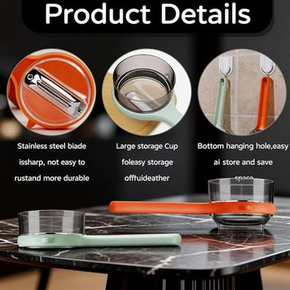 2 Pcs Peeler with Container, Peeling Knife with Storage Box, With 4 Hooks, Easy to Clean Double-Sided Stainless Steel Vegetable Peeler With Container for Home Kitchen