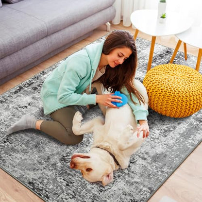 Living Room Area Rug 9x11 Rugs Modern Machine Washable Rug Non Slip Low Pile Large Abstract Rug for Living Room, Bedroom, Farmhouse, Dining Room, Black&Grey - color: Dark Grey, size: 9' x 11' (Rectangular)