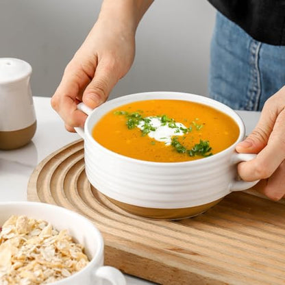 HASENSE Ceramic Soup Bowls with Handles, 20 Oz French Onion Soup Crocks Set of 4, Stackable White Serving Bowls for Stew, Chili & Cereal, Oven Microwave Dishwasher Safe, Christmas Kitchen Gift - color: White, size: Set of 4