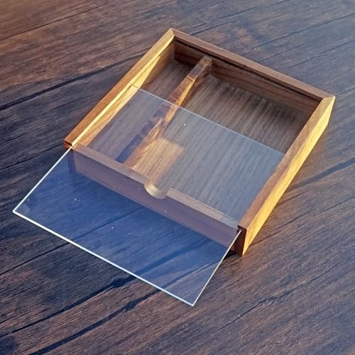 Walnut Wood Keepsake Box with Clear Acrylic Lid, Handmade Storage Box for Jewelry, Photos, Collectibles, Gifts (6.7 x 6.7 x 1.38 Inches) - color: Walnut Box-YKL+DHH-17*17CM