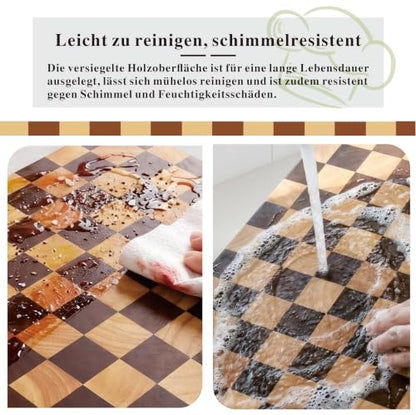 Checkered End Grain Cutting Board with Juice Groove & Handle | 17" x 12" x 1.2" Thick | Acacia & Rubber Wood | Reversible End Grain | Juice Groove | Meat, Bread & Vegetable Prep - color: Checkered Grooved Rectangular