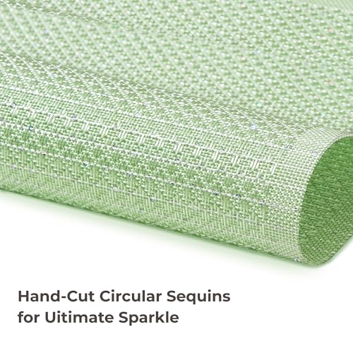 Leetaltree Woven Vinyl Placemats Set of 12, Crisp Green Sequin | Waterproof & Washable Dining Table Mats for Wedding, Anniversary, Daily Use, Hand-Cut, Easy to Clean - color: 00- Crisp Green Sequin, size: Set of 12