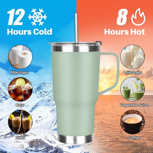 20 oz Tumbler with Handle, Stainless Steel Insulated Tumbler with Lid and Straw, Double Wall Vacuum Coffee Mug Tumbler, Insulated Coffee Thermal Cup for Cold and Hot (Matcha) - color: Matcha, size: 20 Ounces