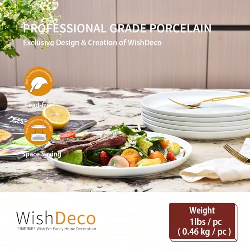 White Dinner Plates Set of 6, Porcelain Salad Plates 9 Inch, Modern Kitchen Plate, Round Serving Dishes, Microwave and Dishwasher Safe, Scratch Resistant, Smooth Glaze - color: White 9 inch