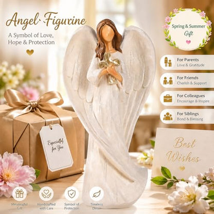 Hodao Cross Angel Figurine Gift, Hand-Painted Resin Guardian Angel Holding Cross, All-Season Meaningful Gift for Mom, Valentine’s Day Love, Easter Blessings & Year-Round Home Decor - style: Holding a cross