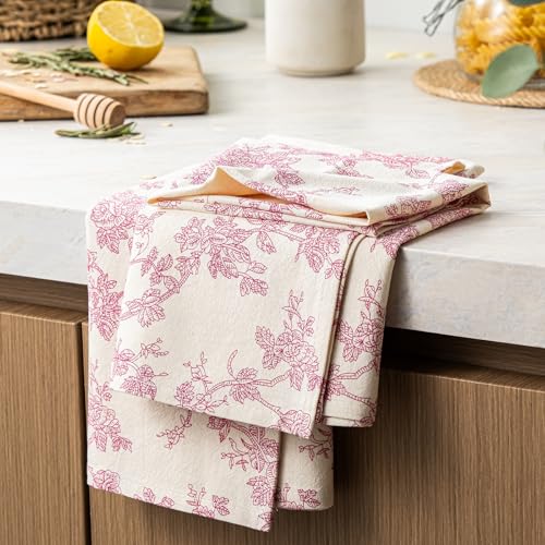 Multi-Purpose French Pastoral Tea Towels Set of 2, Dusty Pink | 100% Organic Cotton Flour Sack Kitchen Towels, 18x25in Absorbent Dish Cloths, Farmhouse Napkins, Decorative Hand Towels Set - color: Dusty Pink