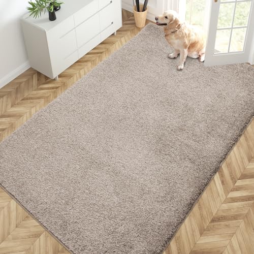 PURRUGS Area Rug, 54" x 84", Taupe | Machine Washable, Non-Slip, Waterproof TPR Backing, Super Absorbent, Low Profile, For Living Room, Bedroom, and Mudroom - color: Taupe, size: 54" X 84"