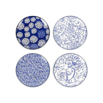 Selamica Dessert Plates Ceramic, 6 Inch Embossed Small Plates for Appetizer, Cake, Snacks, Microwave Dishwasher Safe, Set of 4, Blue - size: 6 inch