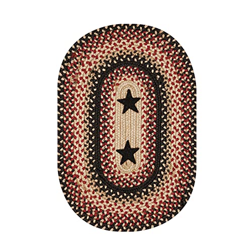 Homespice Gloucester Jute Braided Placemats, Oval 13x19 Set of 6 | Black and Red Protects Tabletop in Style, Rich Colors, Reversible, Durable and Easy to Clean - color: Primitive Star Gloucester