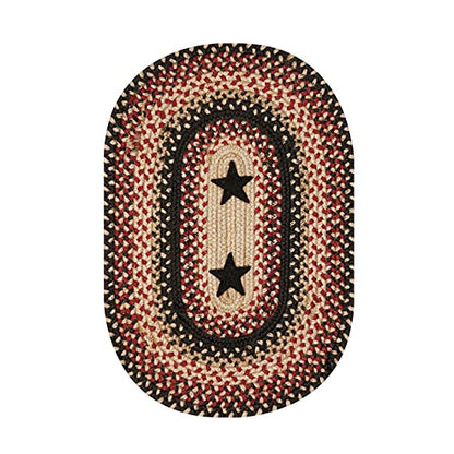 Homespice Gloucester Jute Braided Placemats, Oval 13x19 Set of 6 | Black and Red Protects Tabletop in Style, Rich Colors, Reversible, Durable and Easy to Clean - color: Primitive Star Gloucester