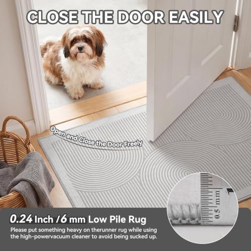 Hallway Kitchen Runner Rug Non-Slip Low Pile Washable Rug Gray 2x5 ft | Soft Entryr Mat Carpet TPR Backing , Thin Profile, Abstract Pattern for Bedroom, Bathroom, Entryway Long Runners, Easy Clean - color: Grey, size: 2' x 5'